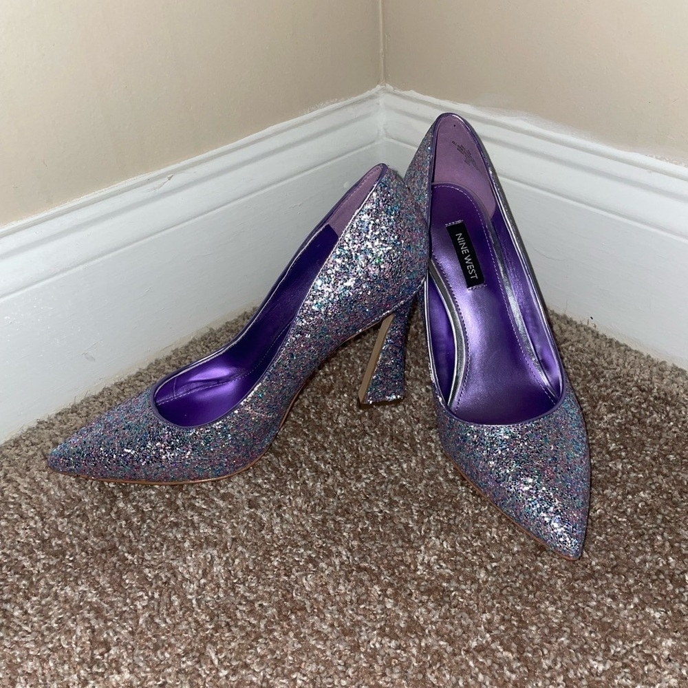 Nine West Tatiana Pumps Purple Glitter Heels‎ Size 8